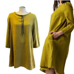 Perfectly Imperfect (Brand) Lagenlook Linen Dress, M, Chartreuse Green
